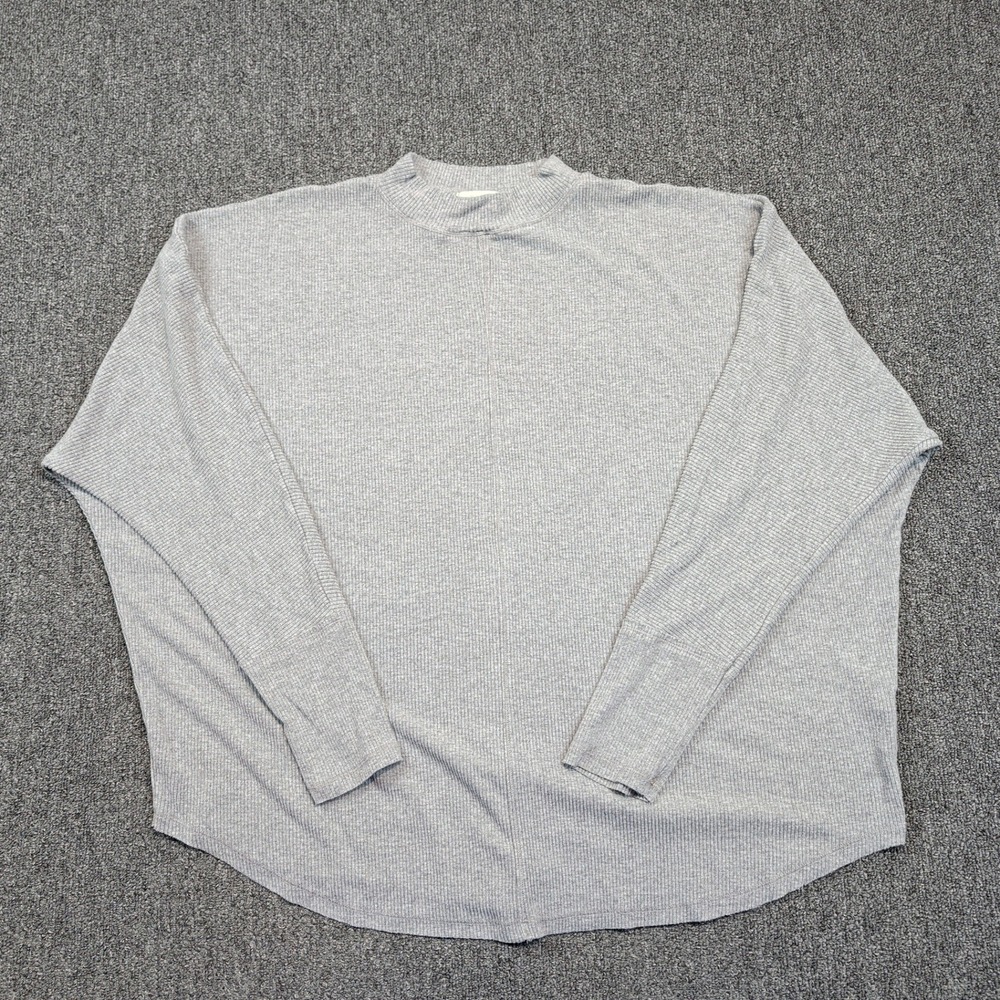 Mododoc Modern Ribbed Mock Neck Batwing Top L Grey OS Minimalist Loungewear